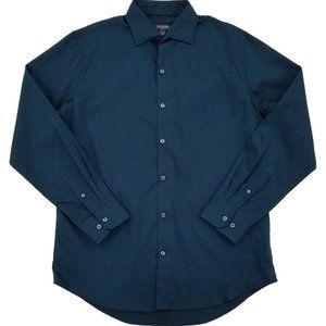 Van Heusen Men's Turquoise Sateen Stripe Flex Long Sleeve Button-Up Shirt